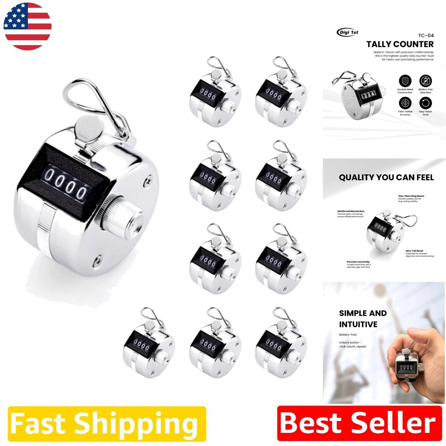 Taiwan Made Metal Tally Counter 10-Pack - Heavy Duty, Digital Clicker, Portable