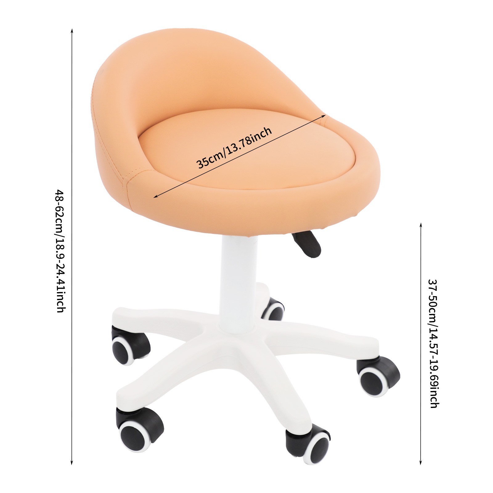 Adjustable Beauty Salon Chair Rolling Stool Rolling Stool w/ Low Backrest Orange