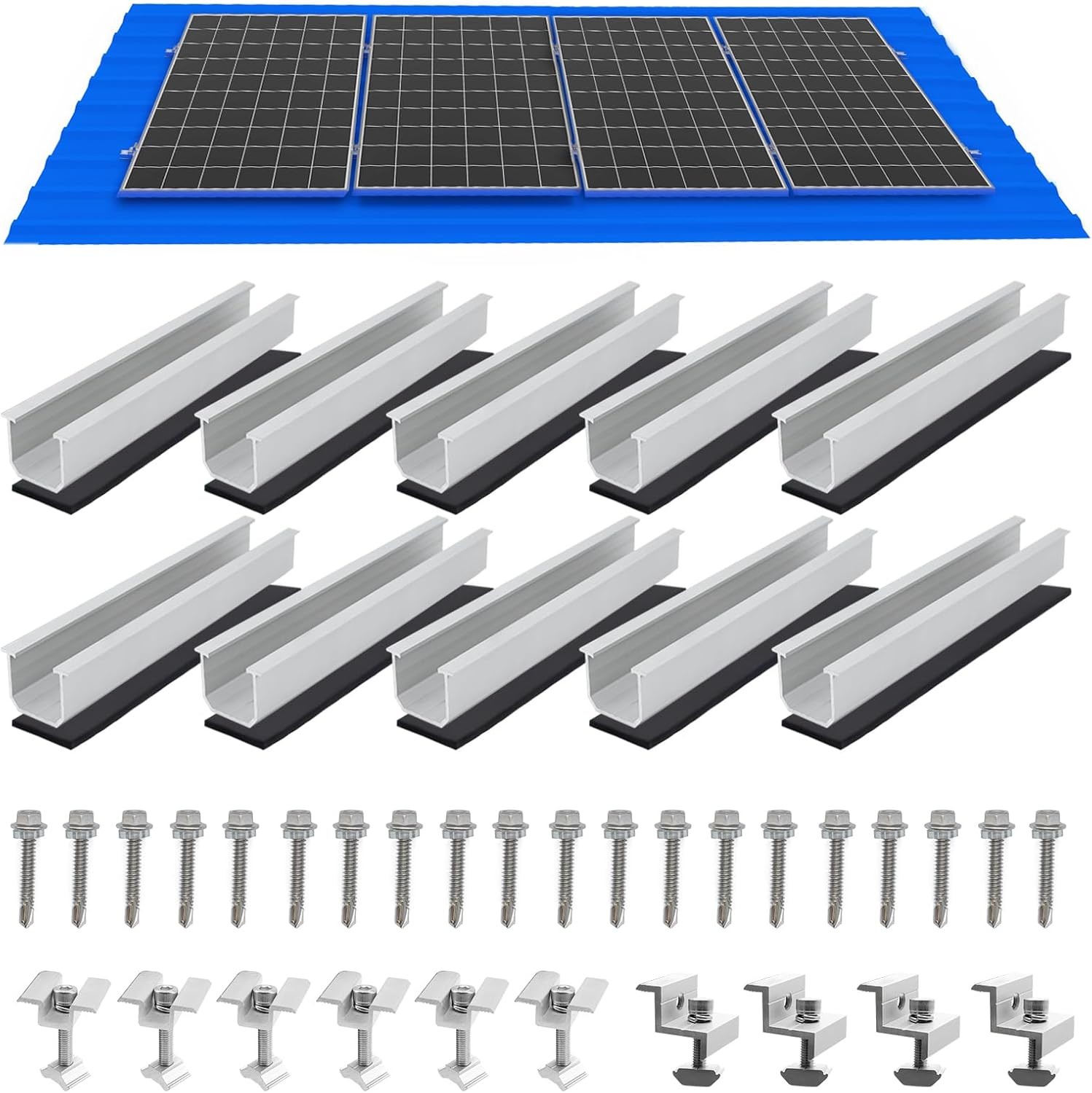 Solar Panel Mounting Brackets, Roof Mount Kit, Rails and Clamps 4pc-panel