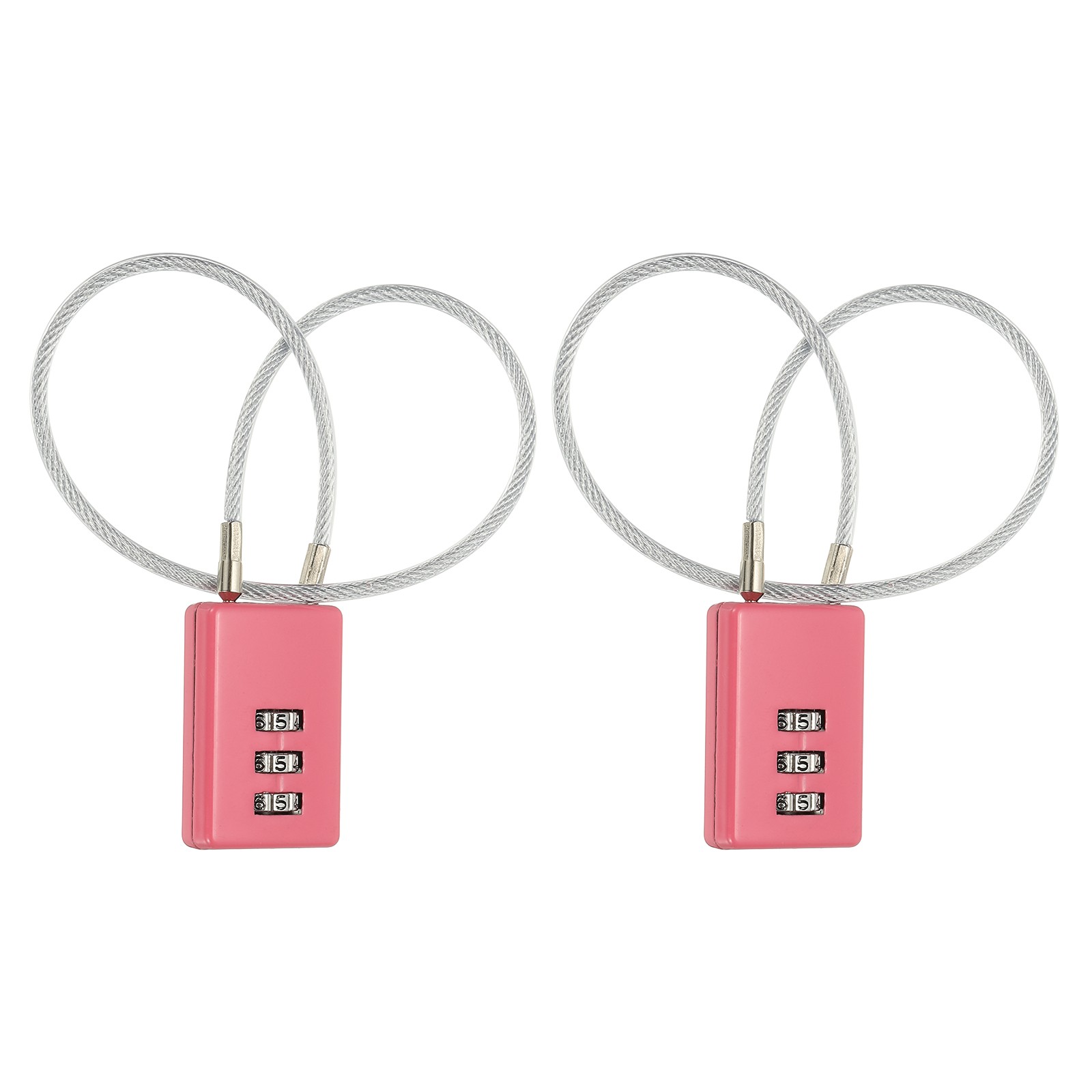 2 Pcs 3 Digit Cable Lock with Combination 11.8" Steel Rope Pink