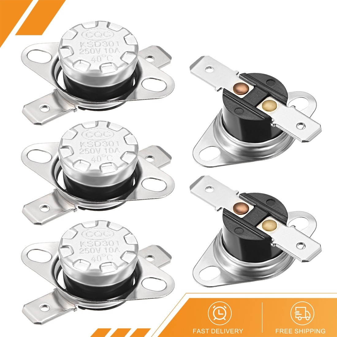 5 x Temperature Control Switch Thermostat KSD301 40°C  10A NO 6.3mm Pin