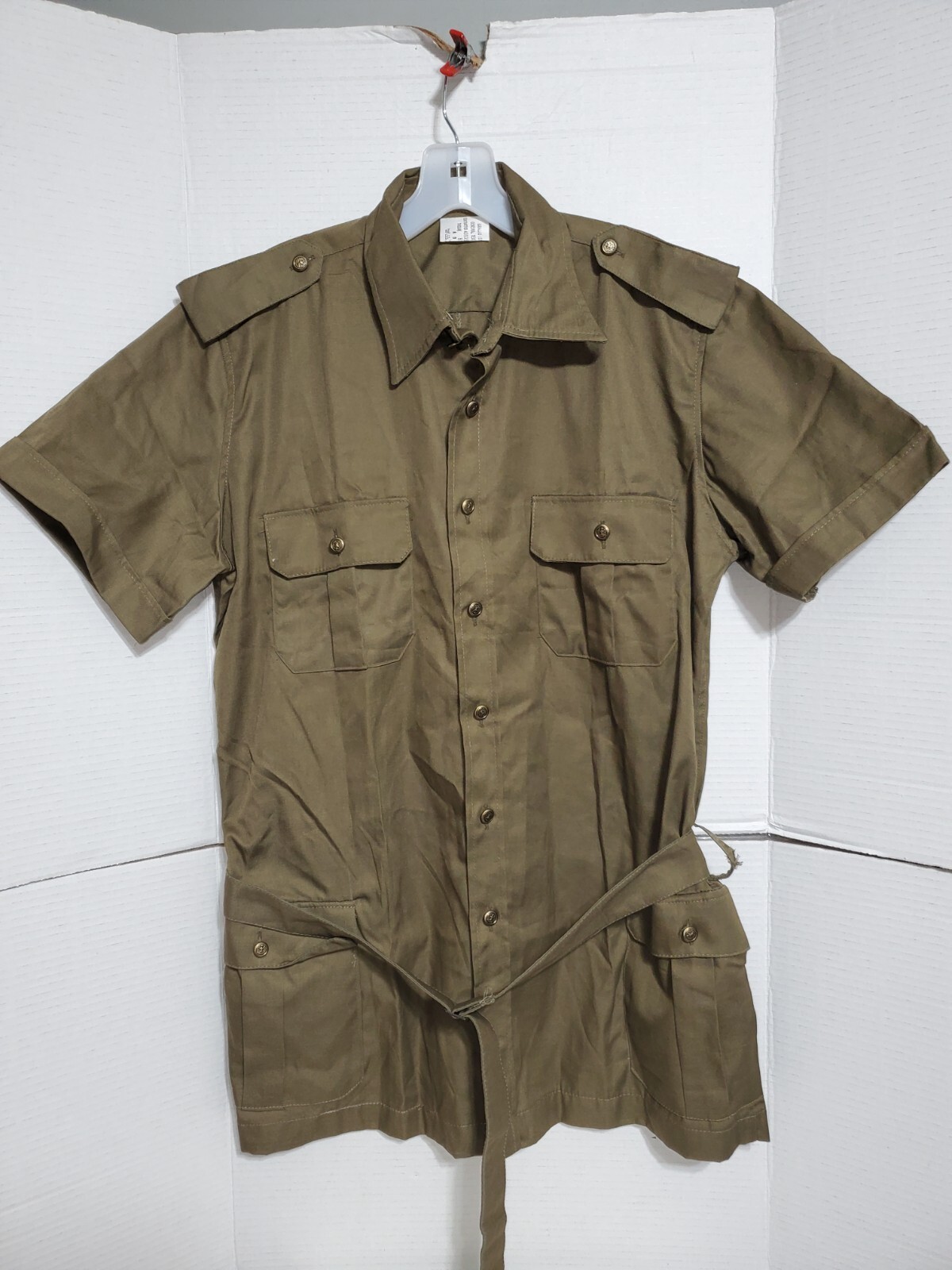 90s Italian Military Issued Belted Safari Shirt Jacket Sz US L Italy 52 Olive