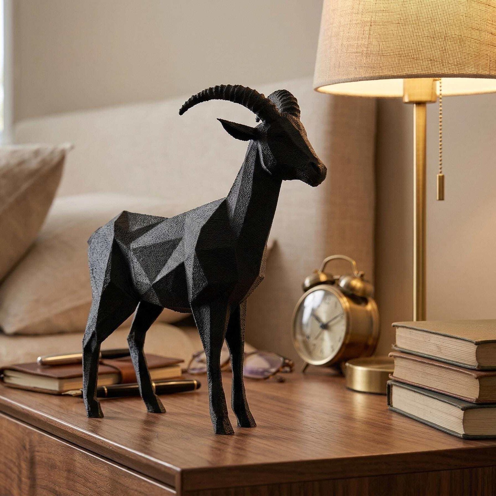Goat Figurine, Geometric Mountain Model, Minimalist Animal Decor, Modern 3D Prin