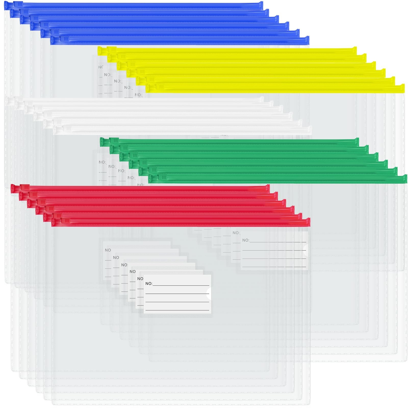 BOPART 30Pcs Poly Zip 13.0"x 9.5" (A4), Blue, Yellow, White, Green, Red