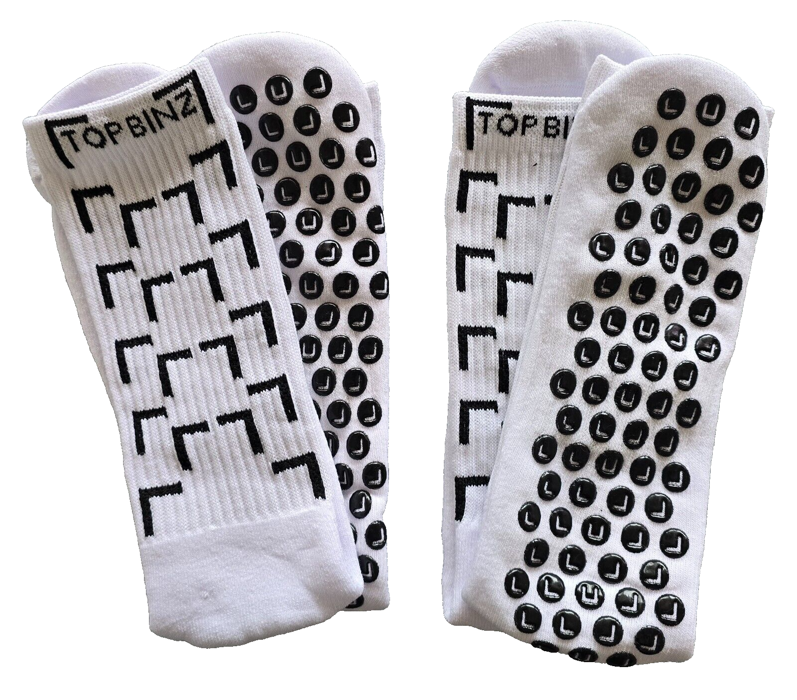TOP BINZ Black Soccer Grip Socks 2 Pack, 4 Pack