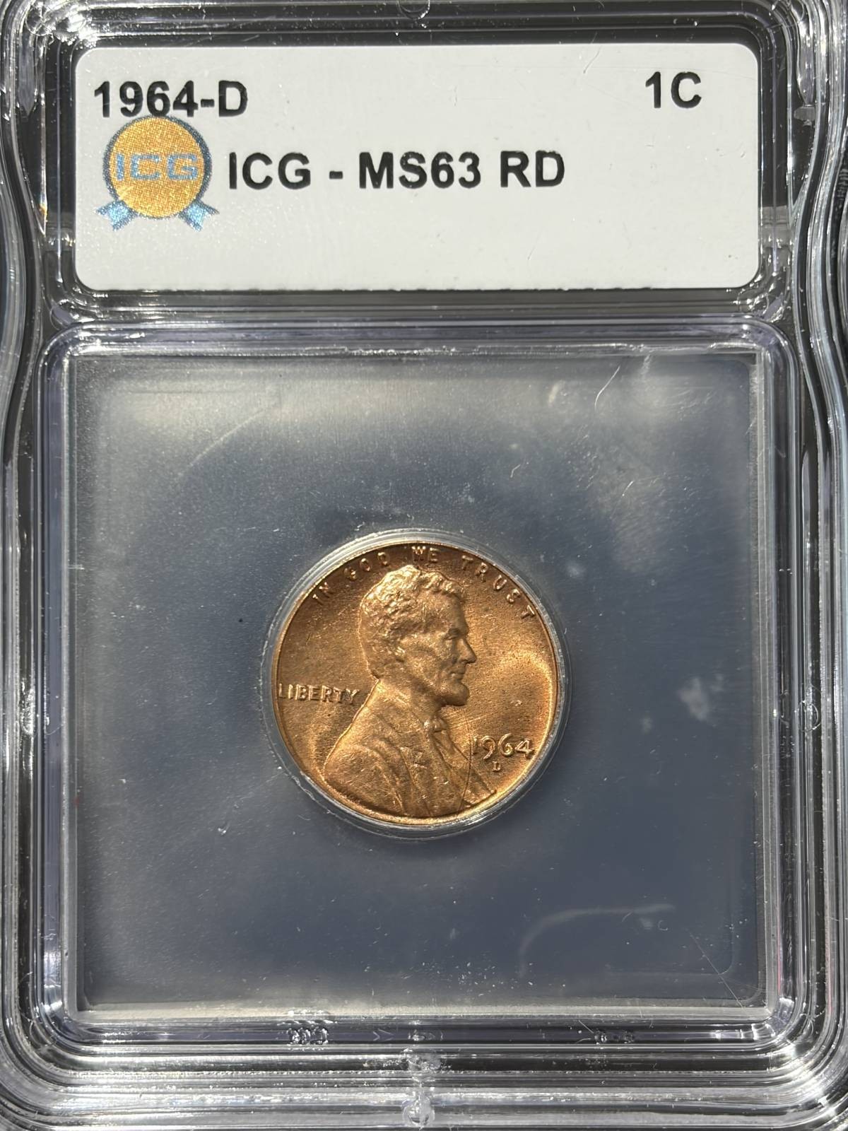 1964 D Small Cents Lincoln, Memorial Reverse ICG MS-63 Red