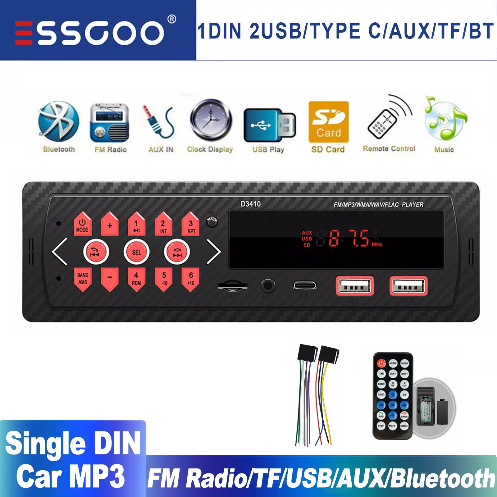 Car MP3 Player Stereo Audio In-Dash BT Call USB Aux Input FM Bluetooth Head Unit