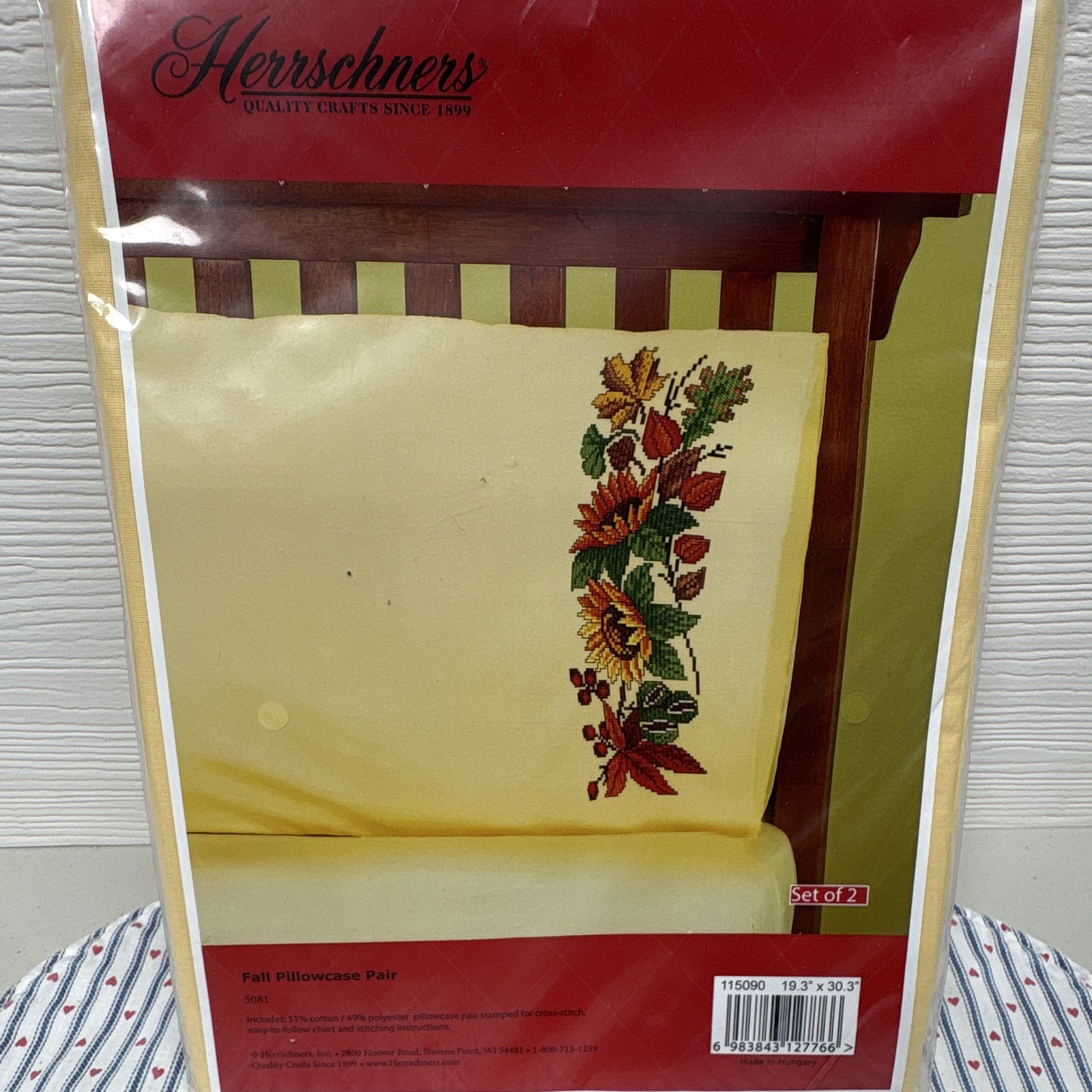 Herrschners Fall Pillowcase Pair Set of 2 Stamped Cross-Stitch 19.3x30.3