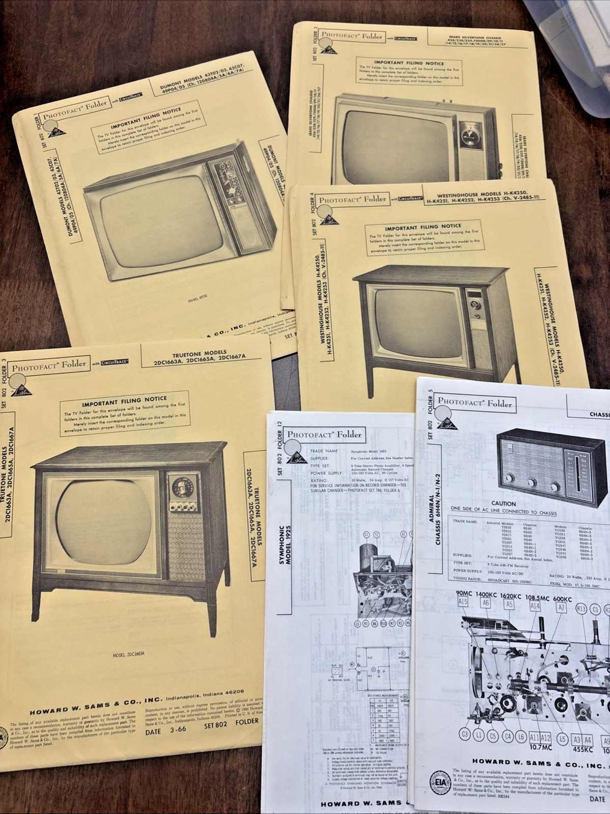 Sam’s Photofact Folder Sets 802 Dated 1966 Television TV Sets Radios Electronics
