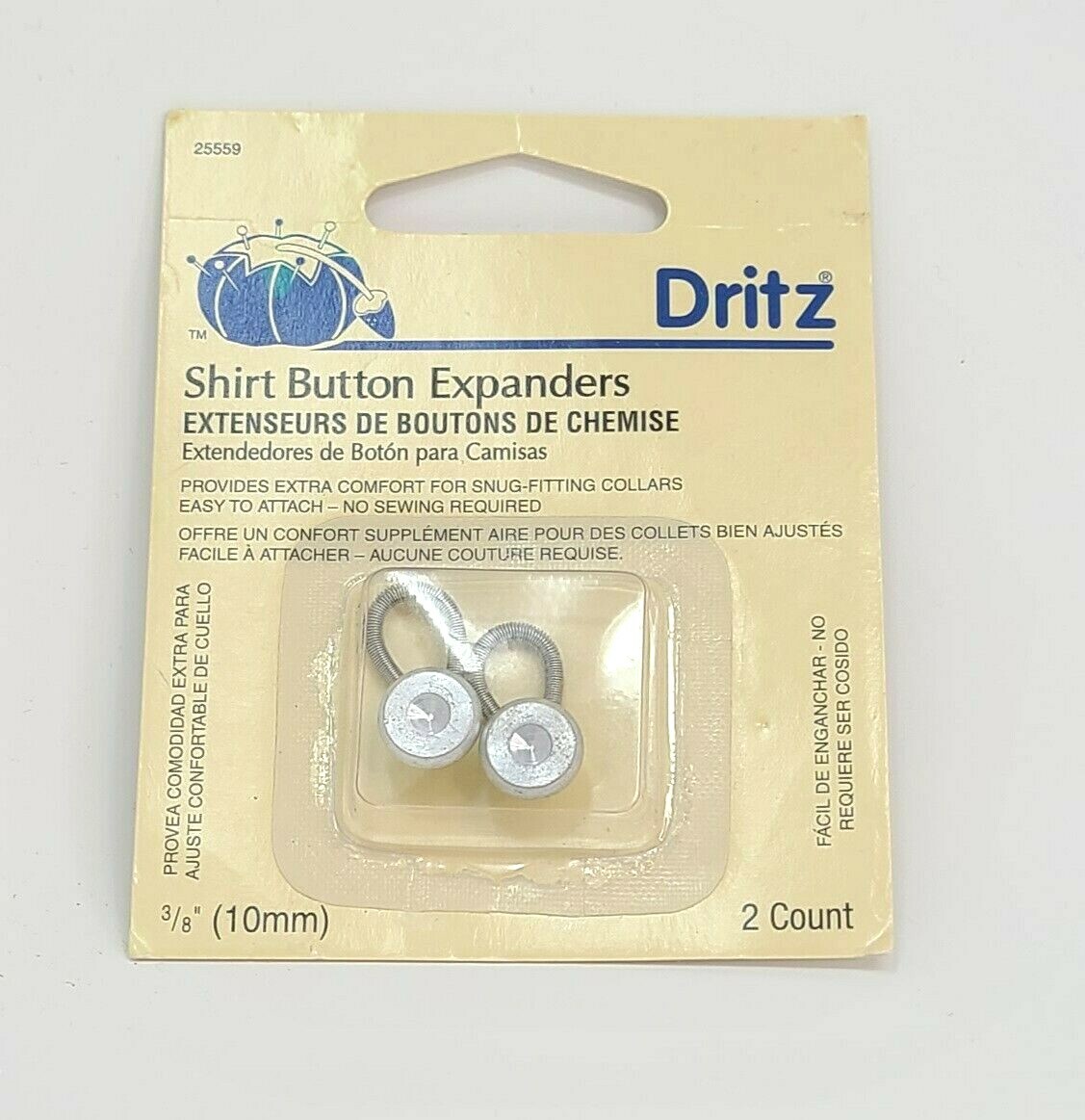 Dritz Shirt Button Expanders 3/8" pack of 2 Extra Comfort for Snug Collars