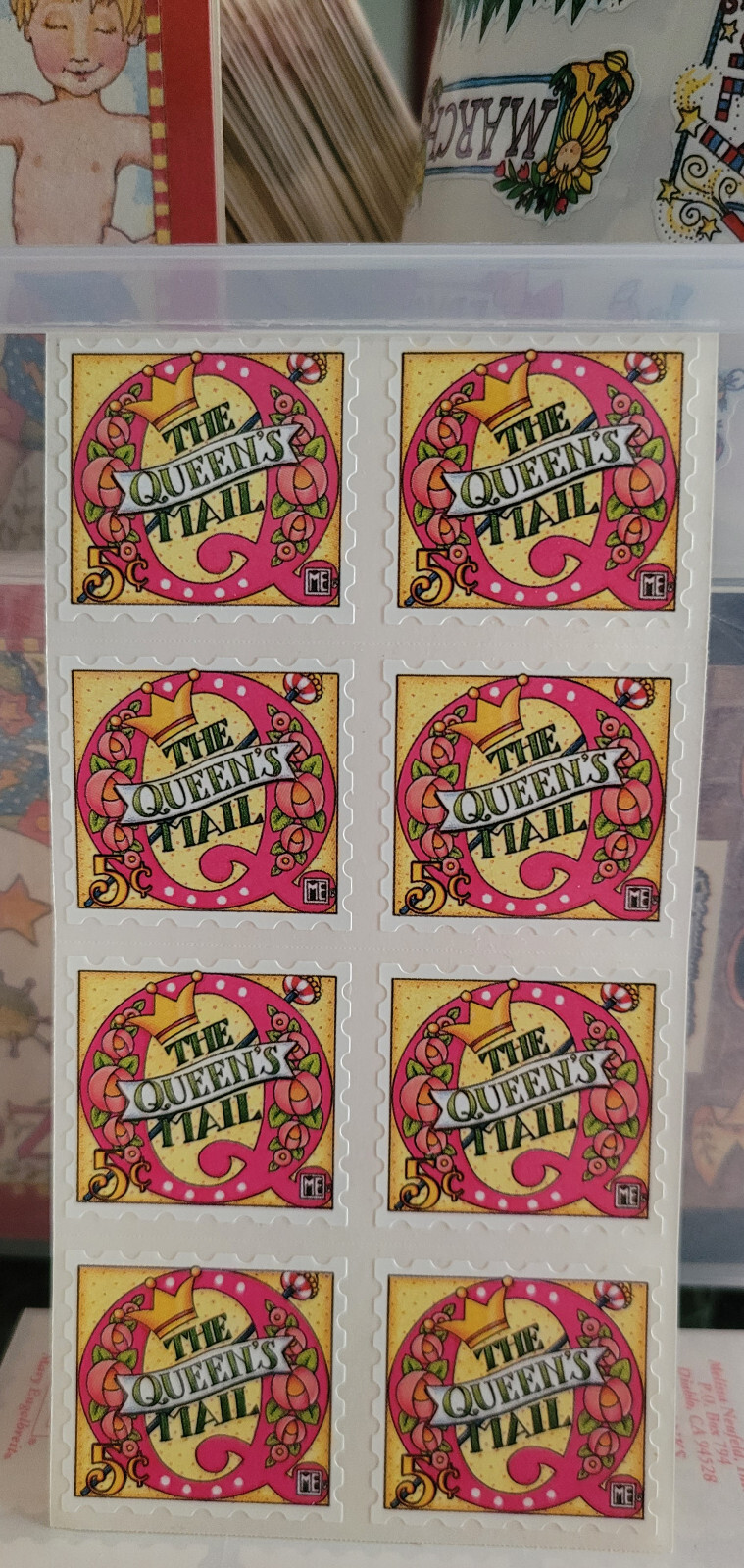 VTG Melissa Neufeld / Mary Engelbreit "Queen's Mail" Sticker Sheet of 8