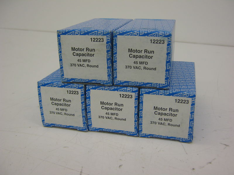 LOT OF 5 NEW MARS 12223 45MFD 370VAC ROUND MOTOR RUN CAPACITORS