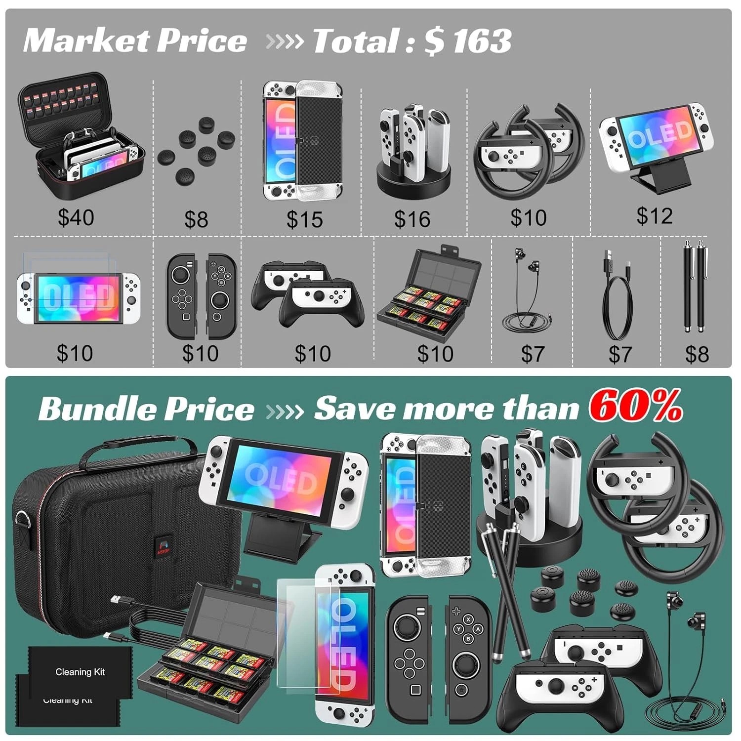Nintendo Switch OLED Bundle: 28 Accessories with Dockable Case & Carrying Case