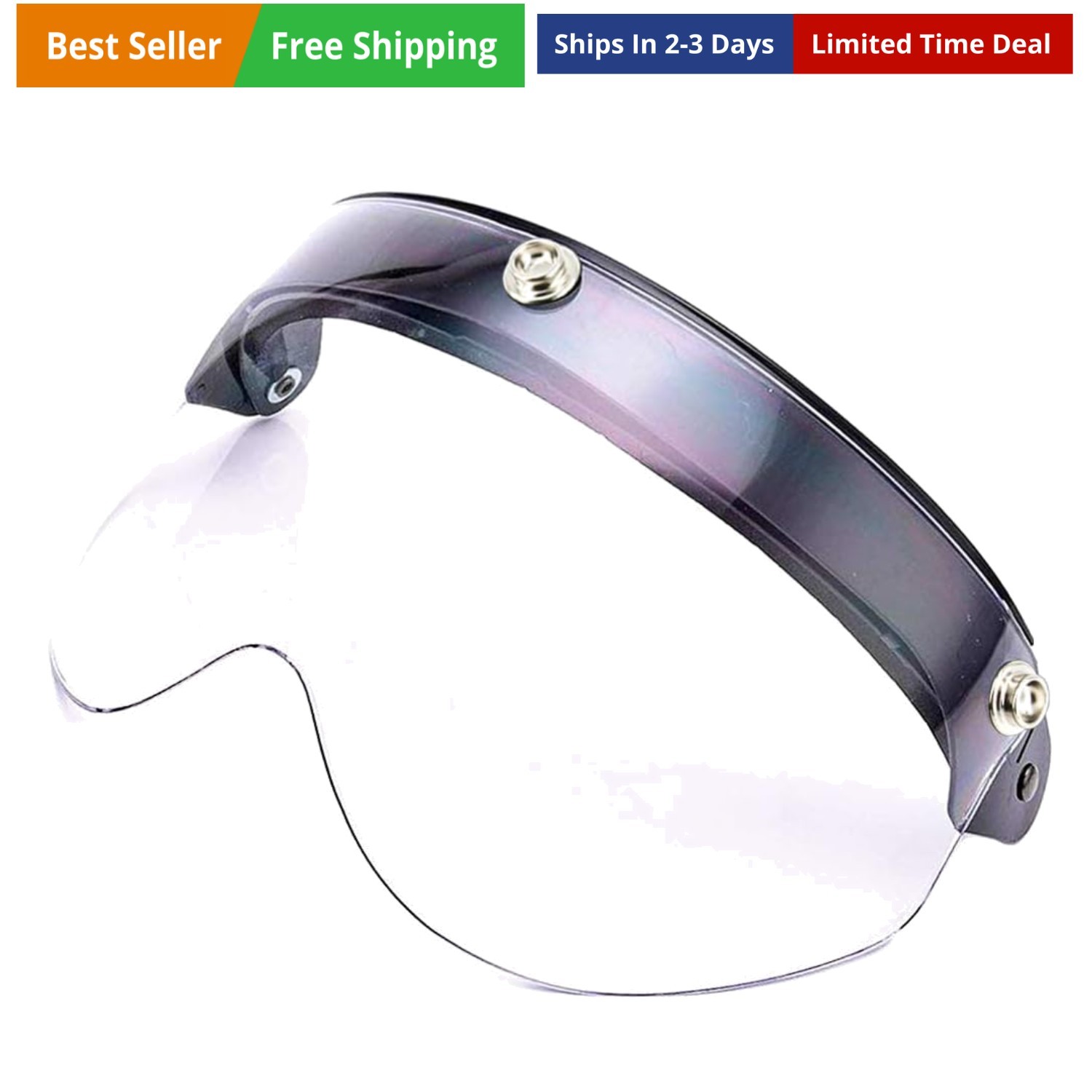 Universal 3-Snap Visor for Open Face Motorcycle Helmet Wind Shield Flip Up Do...