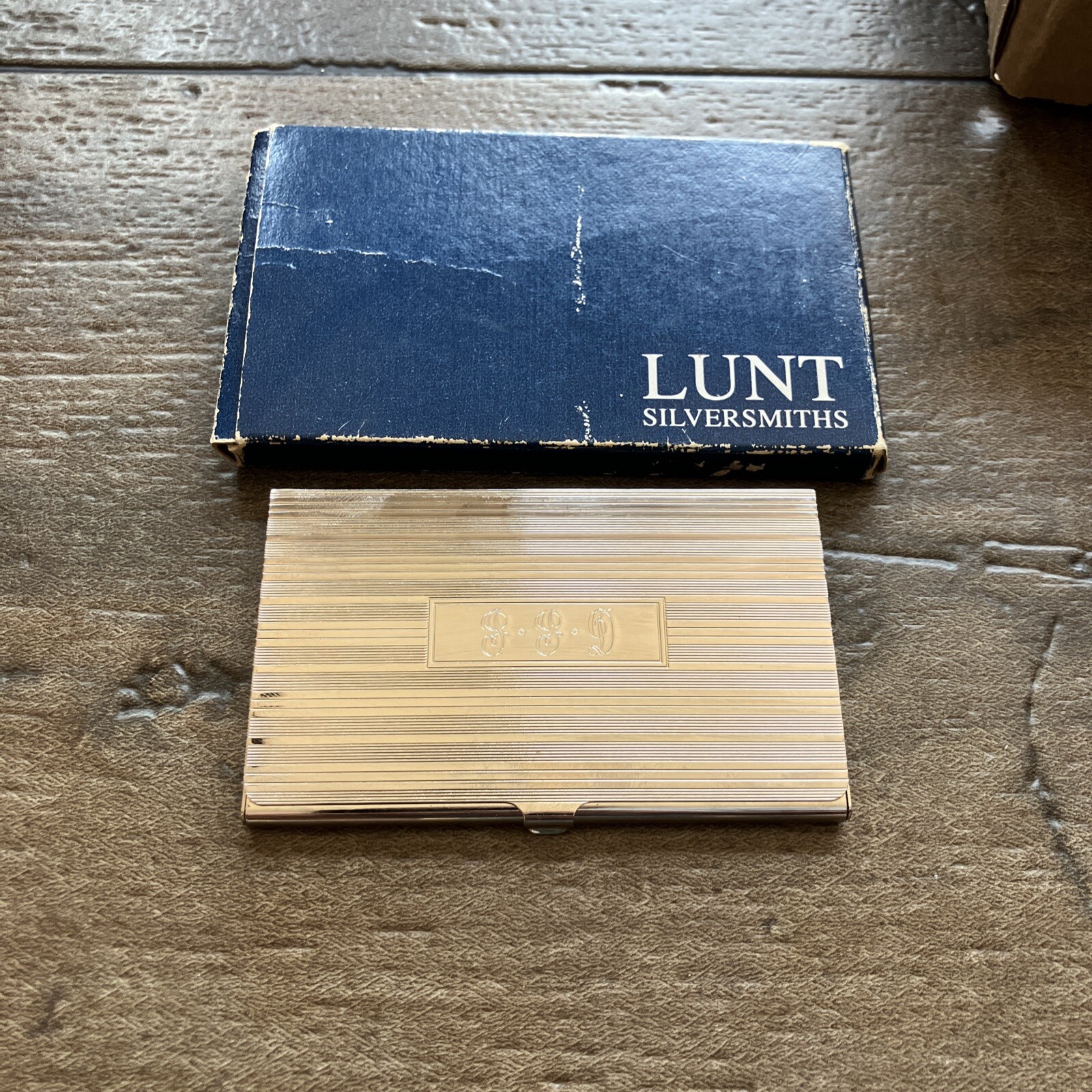 Vtg LUNT Silver-Plated Business Card Holder – Monogram Plate Initials P.P. D