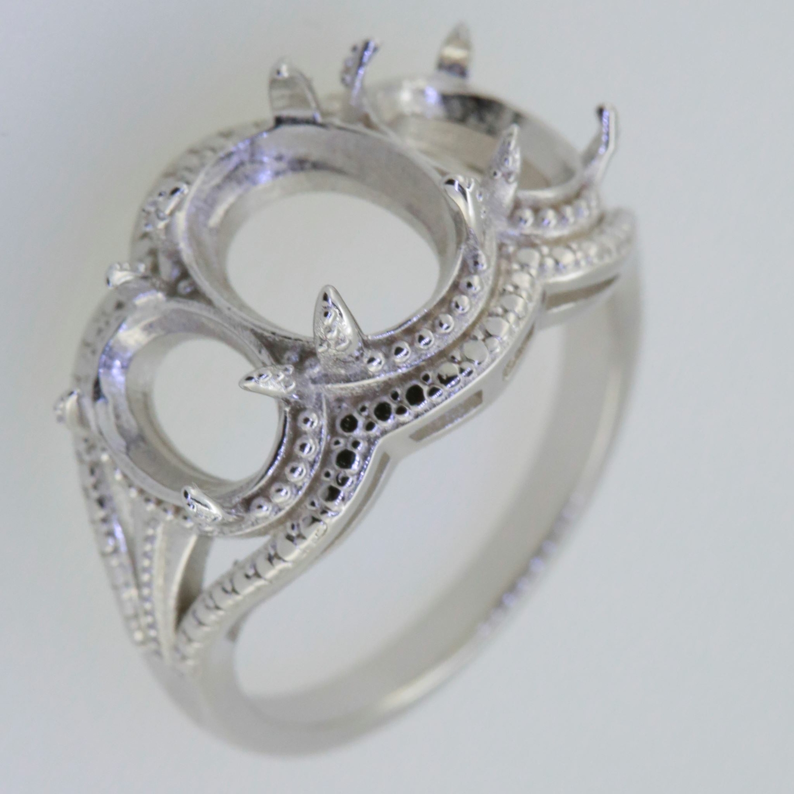 Sterling Silver Semi Mount Ring Setting Oval OV 10X8mm 8x6mm 3 stones Solid