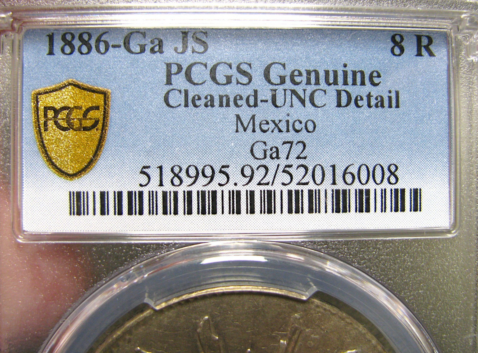 1886-Ga JS Mexico 8 Reales Silver Ga-72 ---- PCGS Unc Details Graded ---- #709C