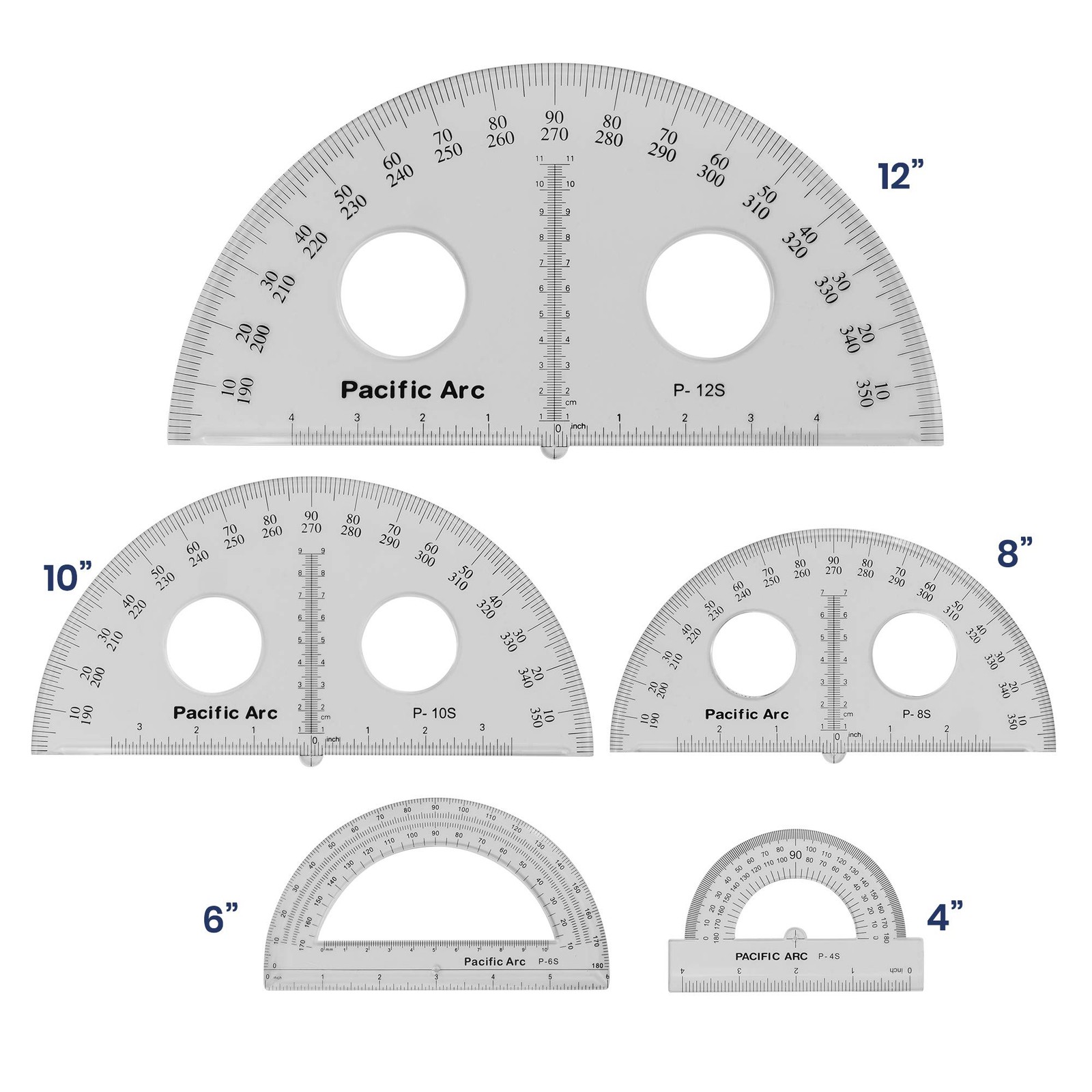 Pacific Arc's 8 Inch Plastic Protractor Clear Ruler