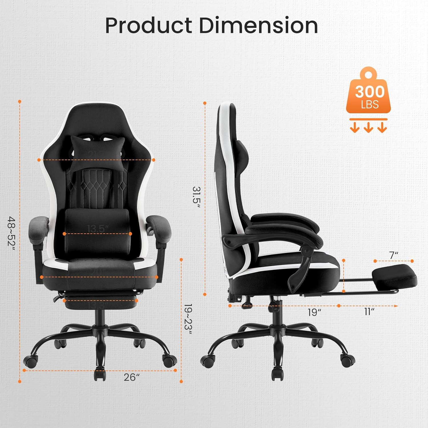 Computer Gaming Chair - Ergonomic Desk Chair with Footrest and Lumbar Support, H