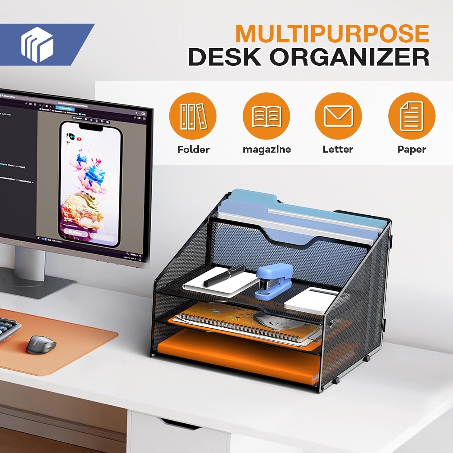 Stylish Metal Desk File Organizer with 5 Compartments for Efficient Storage