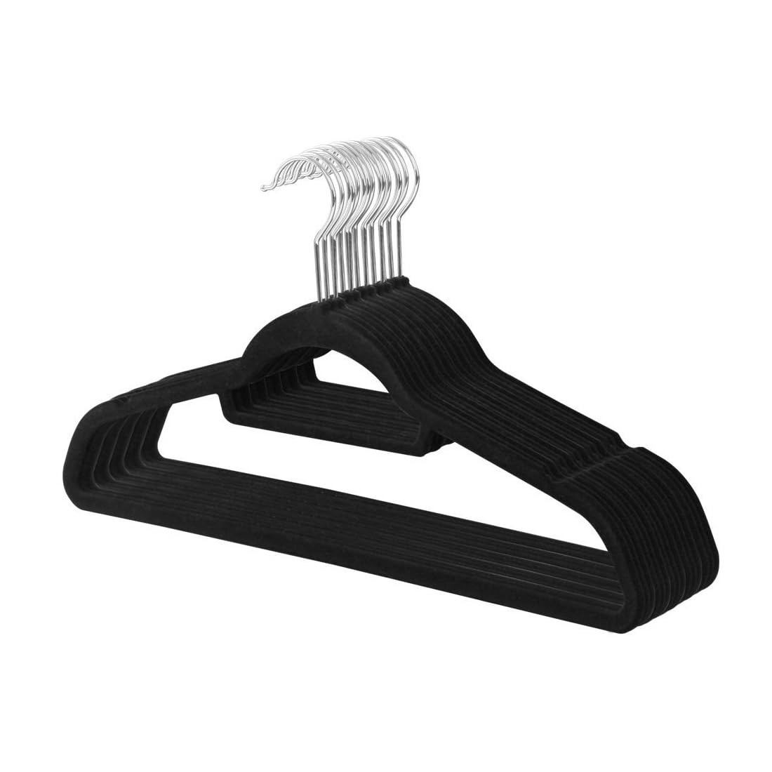 Velvet Non-Slip Hangers 10-Pack with Tie Bar, Flocked Slim Suit Hangers 360 R...