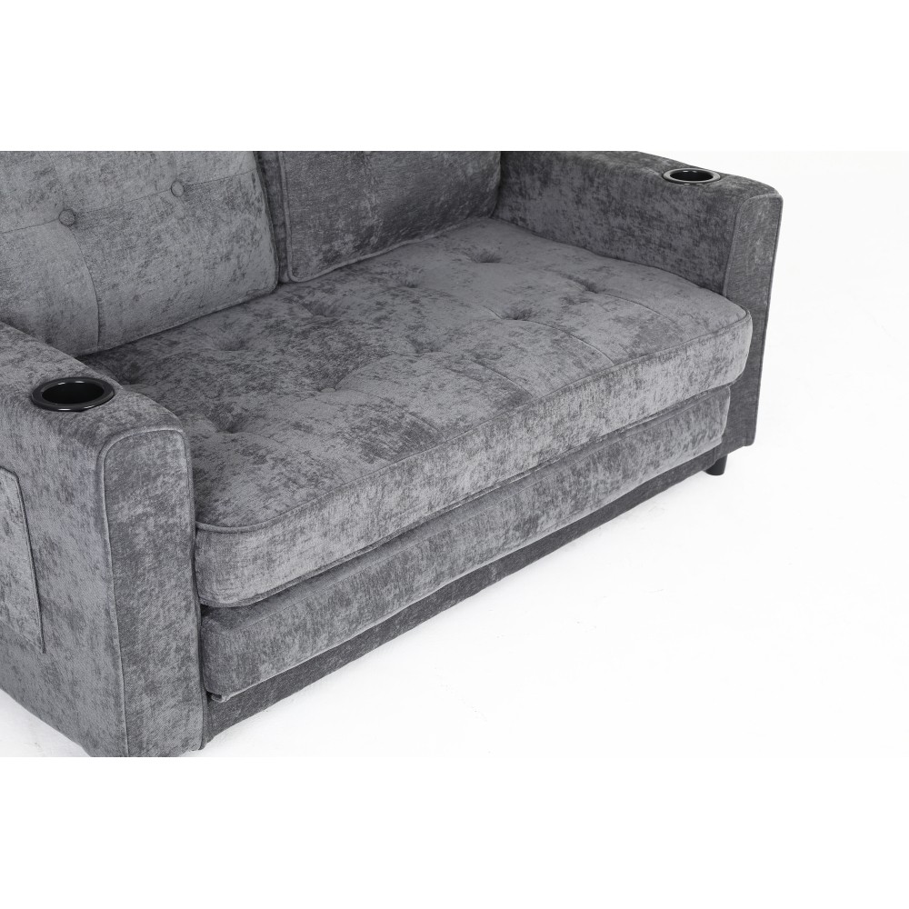 55" 3-Fold Dark Gray Convertible Futon Sleeper Sofa – Velvet Linen Fabric
