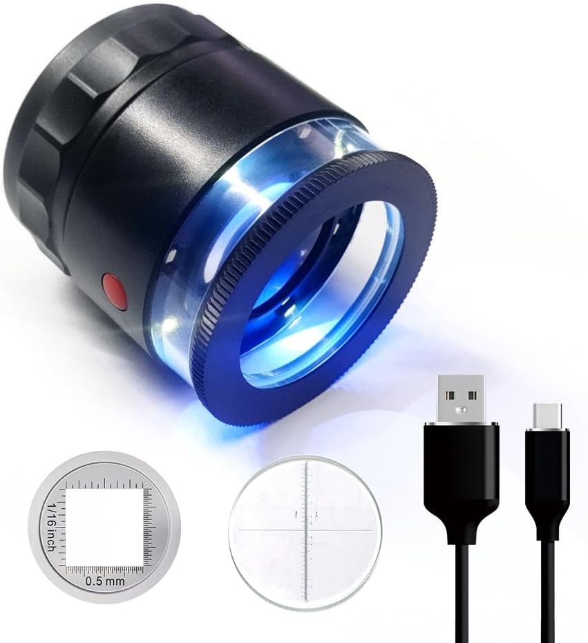 10X Loupe Magnifier Rechargeable Jewelers Loupe with UV and LED Lights, Illumina