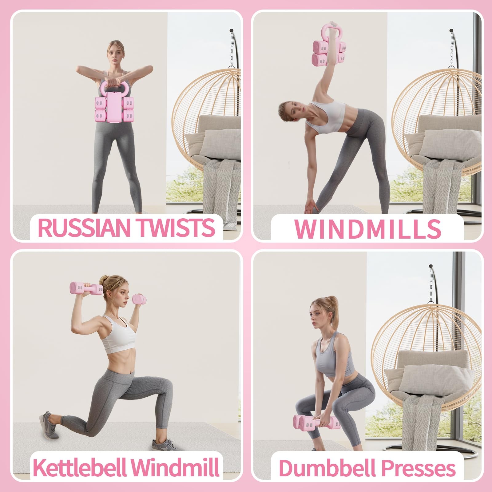 Flexella Adjustable Kettlebell Set, 4in1 Free Weight Kettlebell sets 5.5lbs 7...