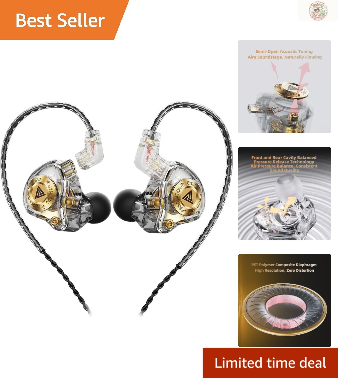 Ergonomic QKZ ENZO Wired Gaming Earbuds - Stylish Dark Grey, Exceptional Comfort