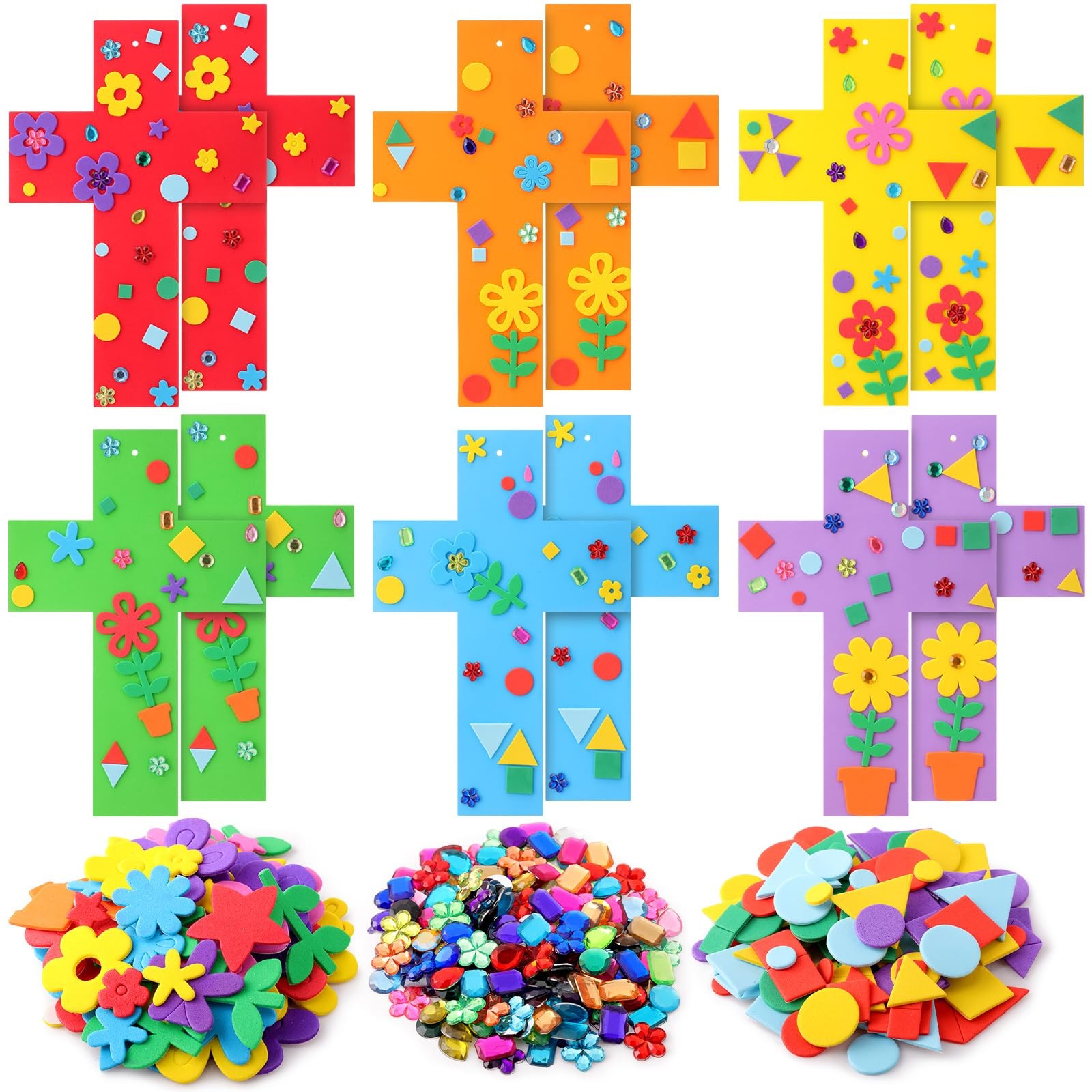 12 Pcs Easter Cross Crafts for , DIY Foam Cross Ornaments Kit Make Your Own D...