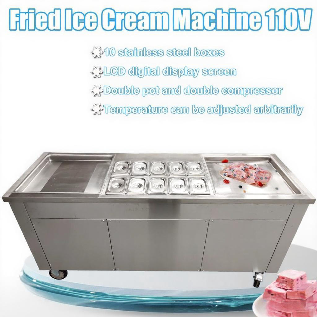 110V Fried Yogurt Cream Machine 18"x18"Stainless Stir-Fried Ice Roll Producer