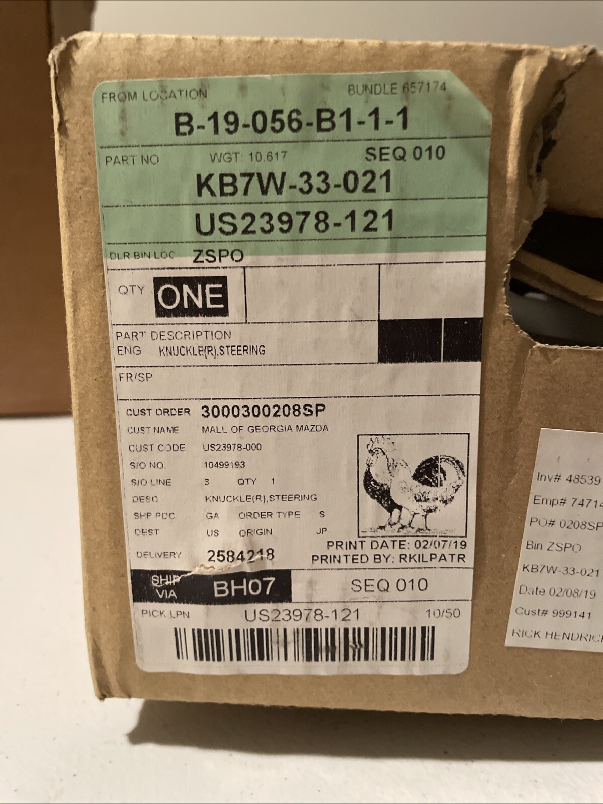 KB7W33021 Genuine OEM Mazda Knuckle 2017-2018 CX-5