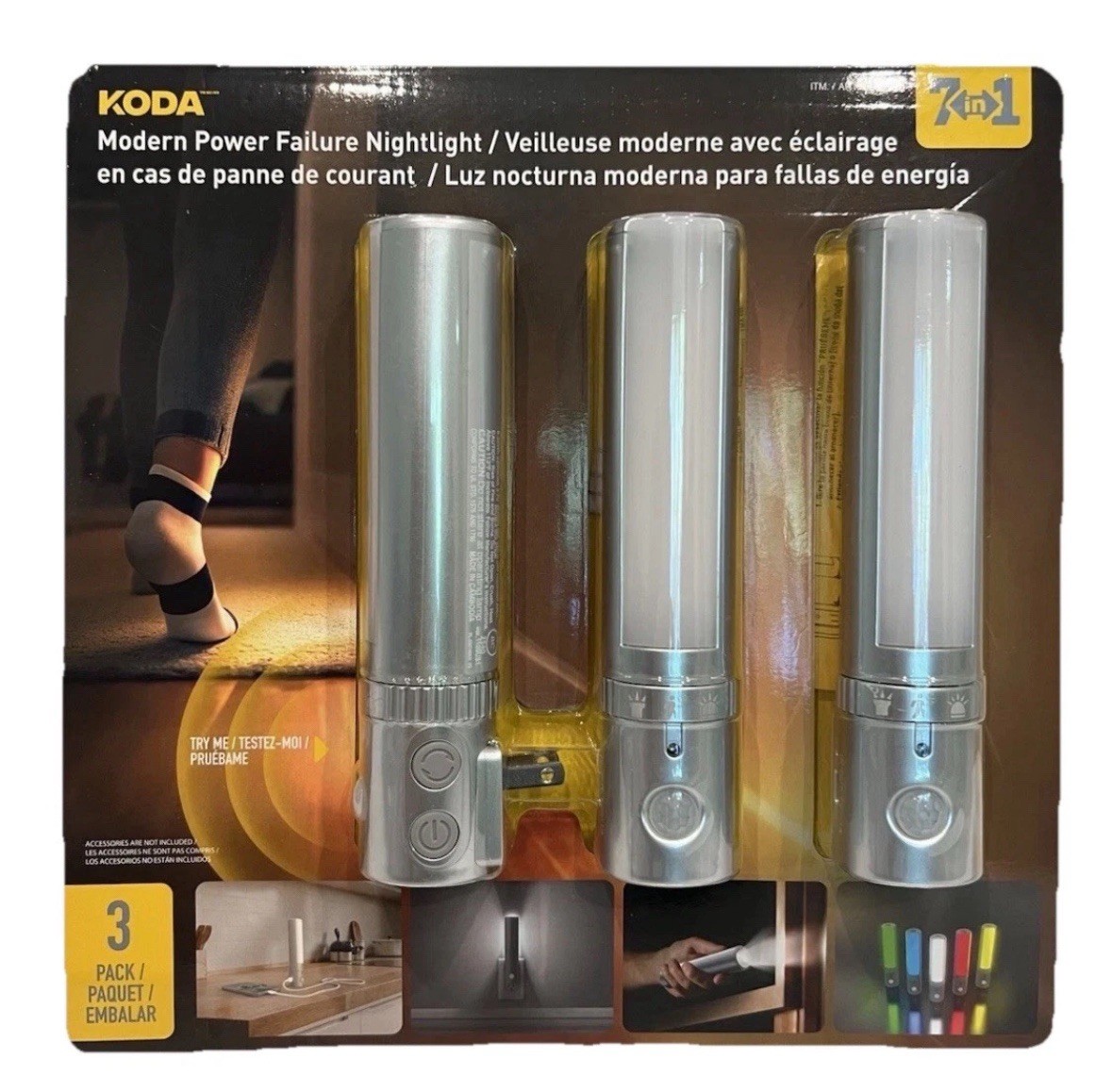KODA - Modern Power Failure Nightlight Color Changing, Charger (3 Pack)