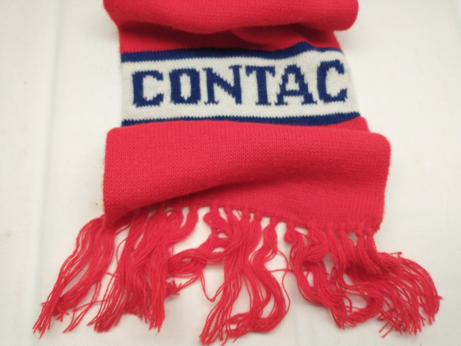 Vintage Scarf Tassels CONTAC DRUG Red White Blue Scarf WPL Promo