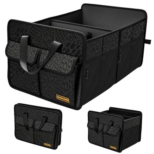 Sturdy Car Trunk Organizer – Large Capacity Trunk Organizer 70L Black Leopard