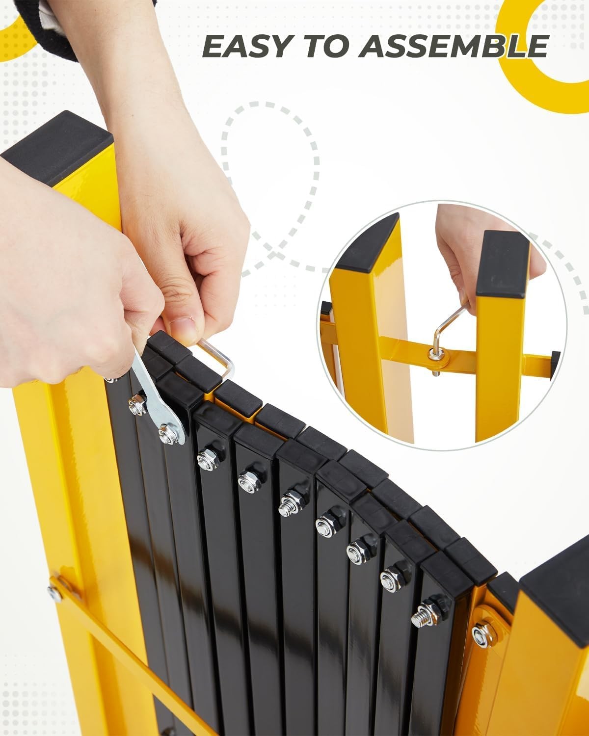 16FT Folding Security Gate Metal Expandable Mobile Barricade Gate with Wheels
