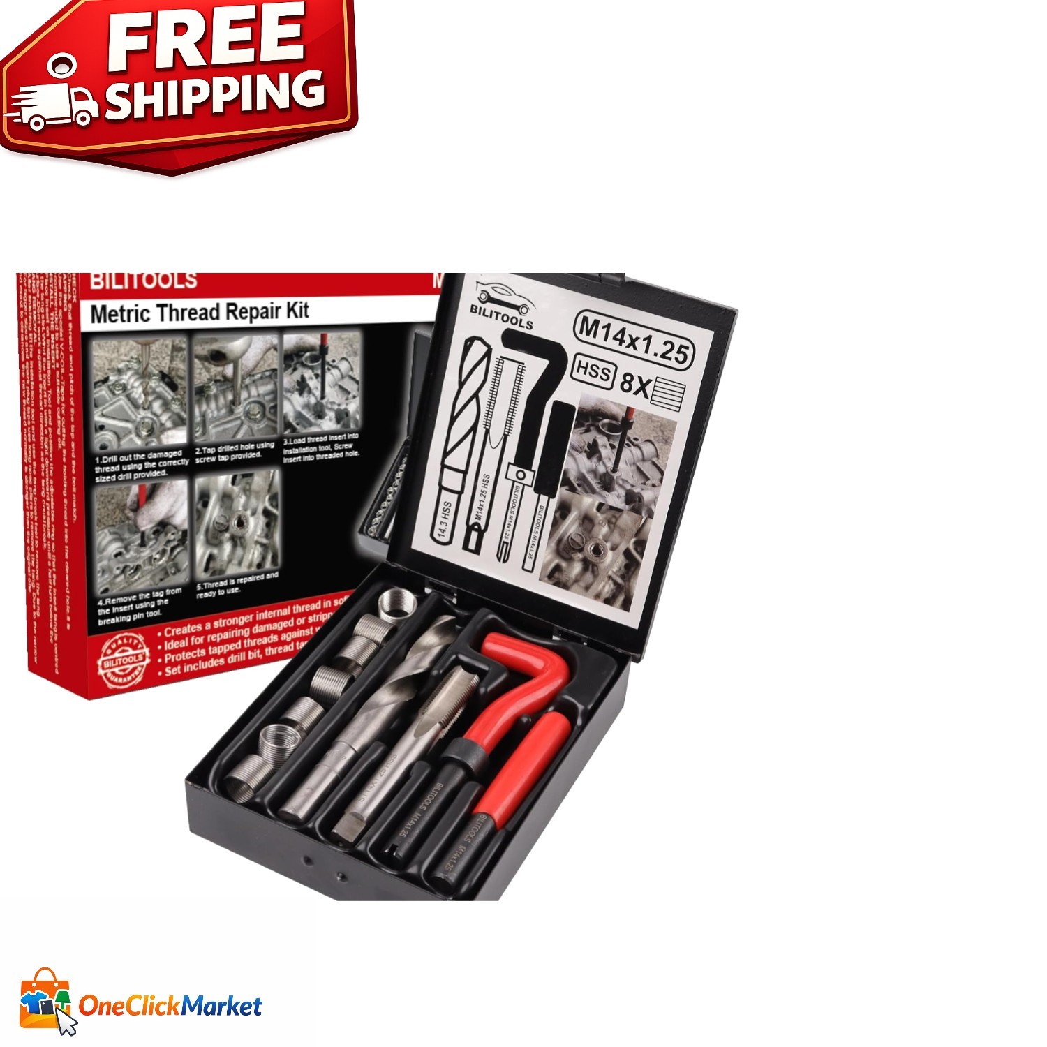 Efficient M14x1.25 Helicoil Repair Kit - Includes HSS Drill & Installation Tools