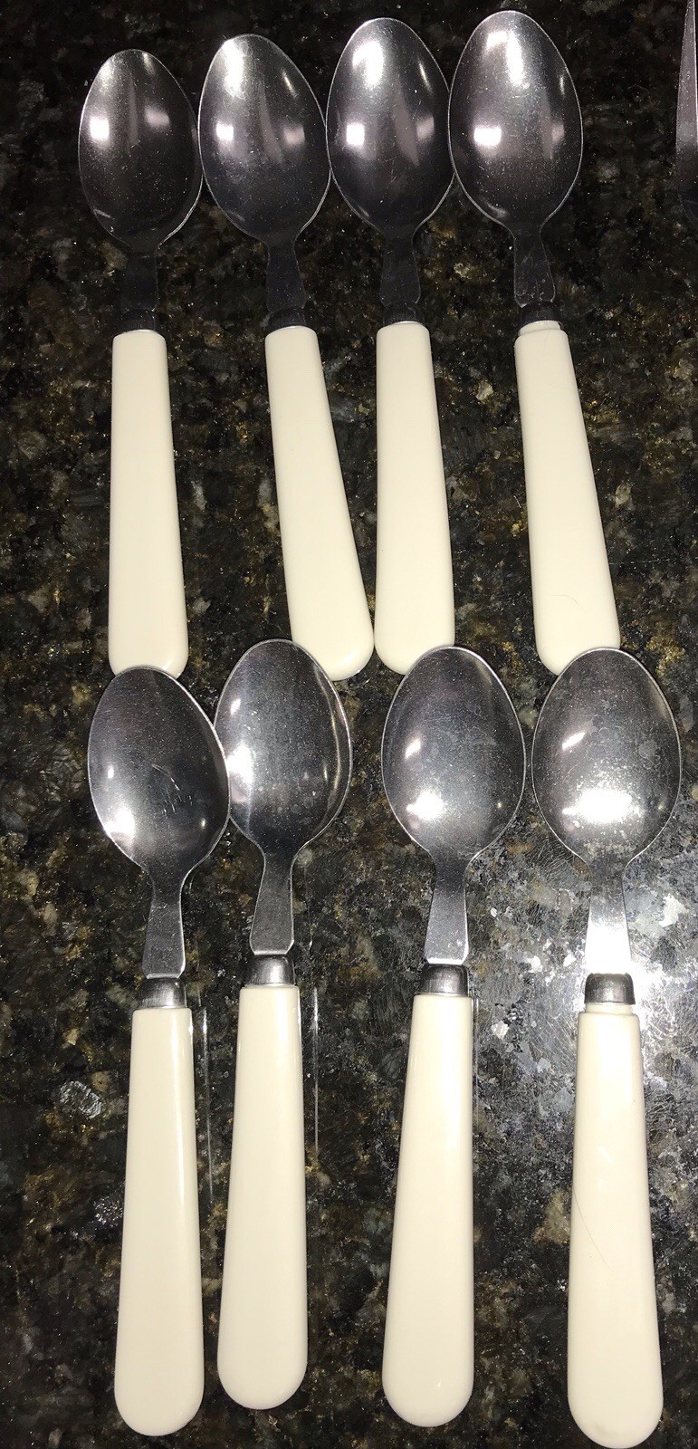Vintage White Cream Plastic Handle Flatware Stainless Silverware 21 pc