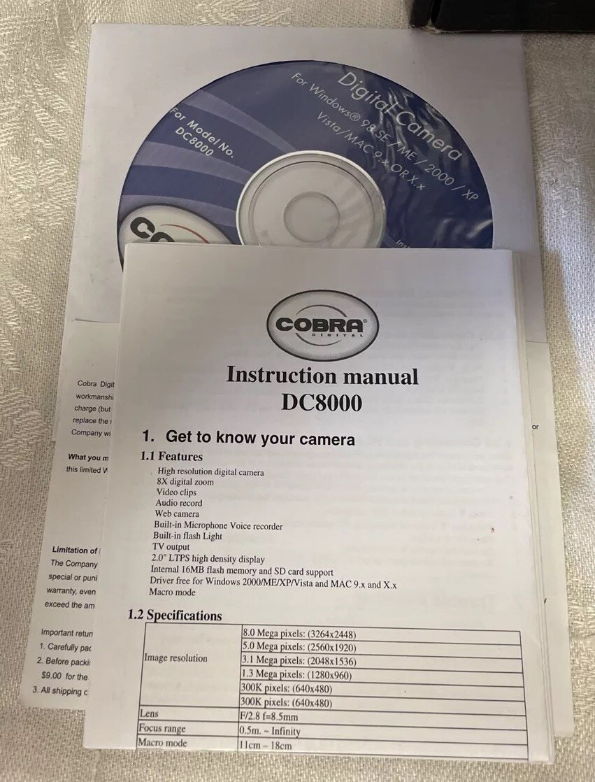 Cobra 8 Mega Pixel Digital Camera DC-8000 New Open Box
