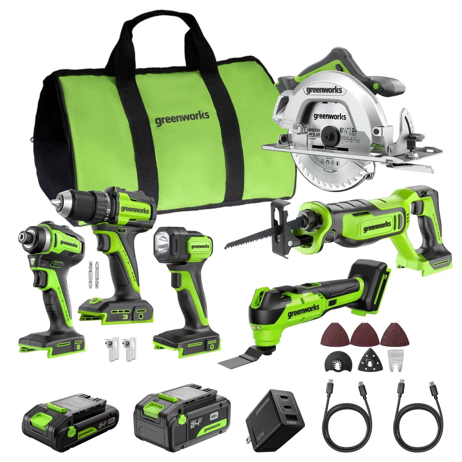 Greenworks CK361 Drill Impact Driver Circular Reciprocating Saw Multi-Tool