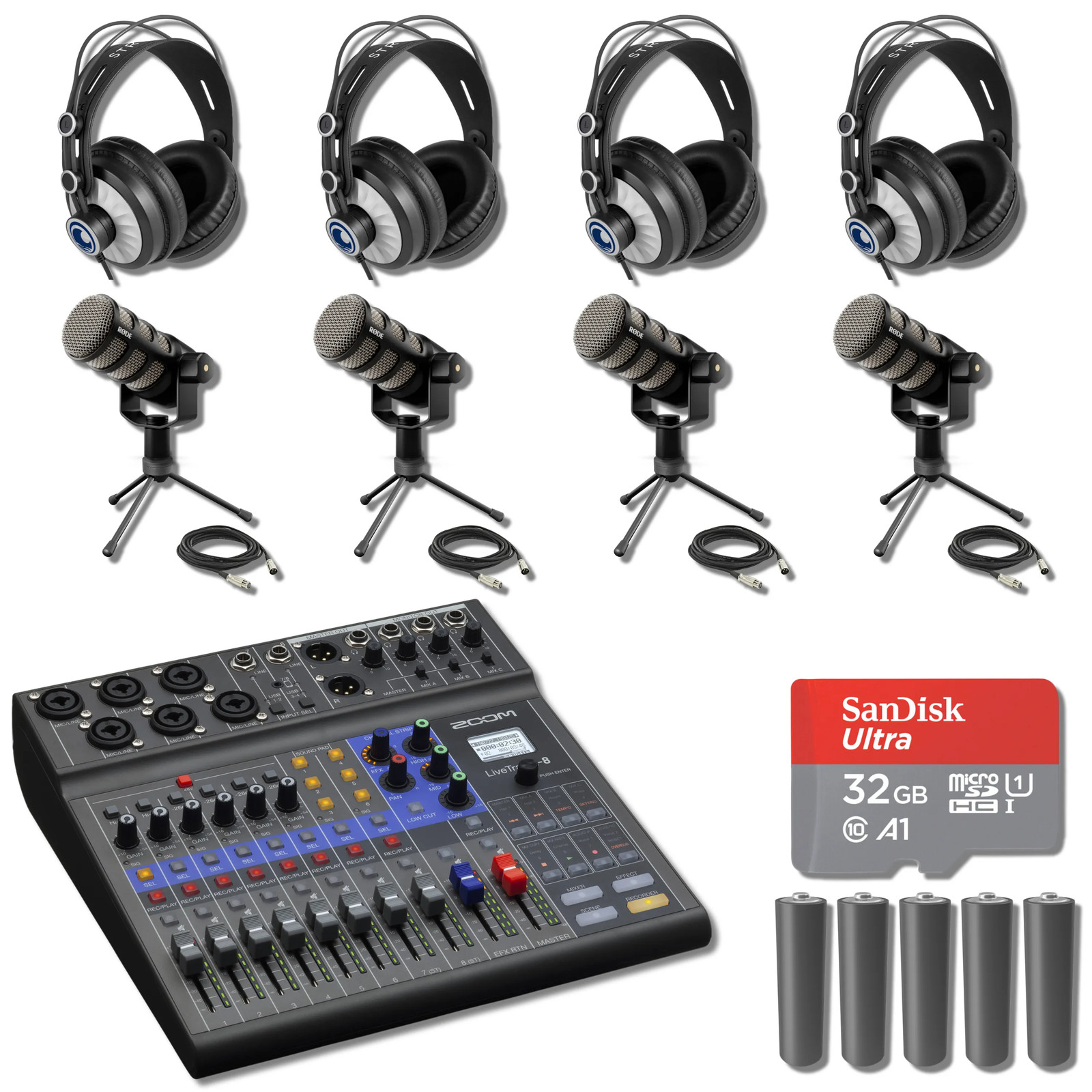 Zoom LiveTrak L-8 8-Channel Digital Mixer with 4x Rode PodMic Bundle