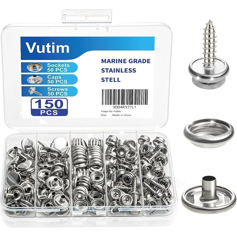 150 PCS Canvas Snap Fastener Tool Set, Marine-Grade 3/8" Stainless Steel Snaps,