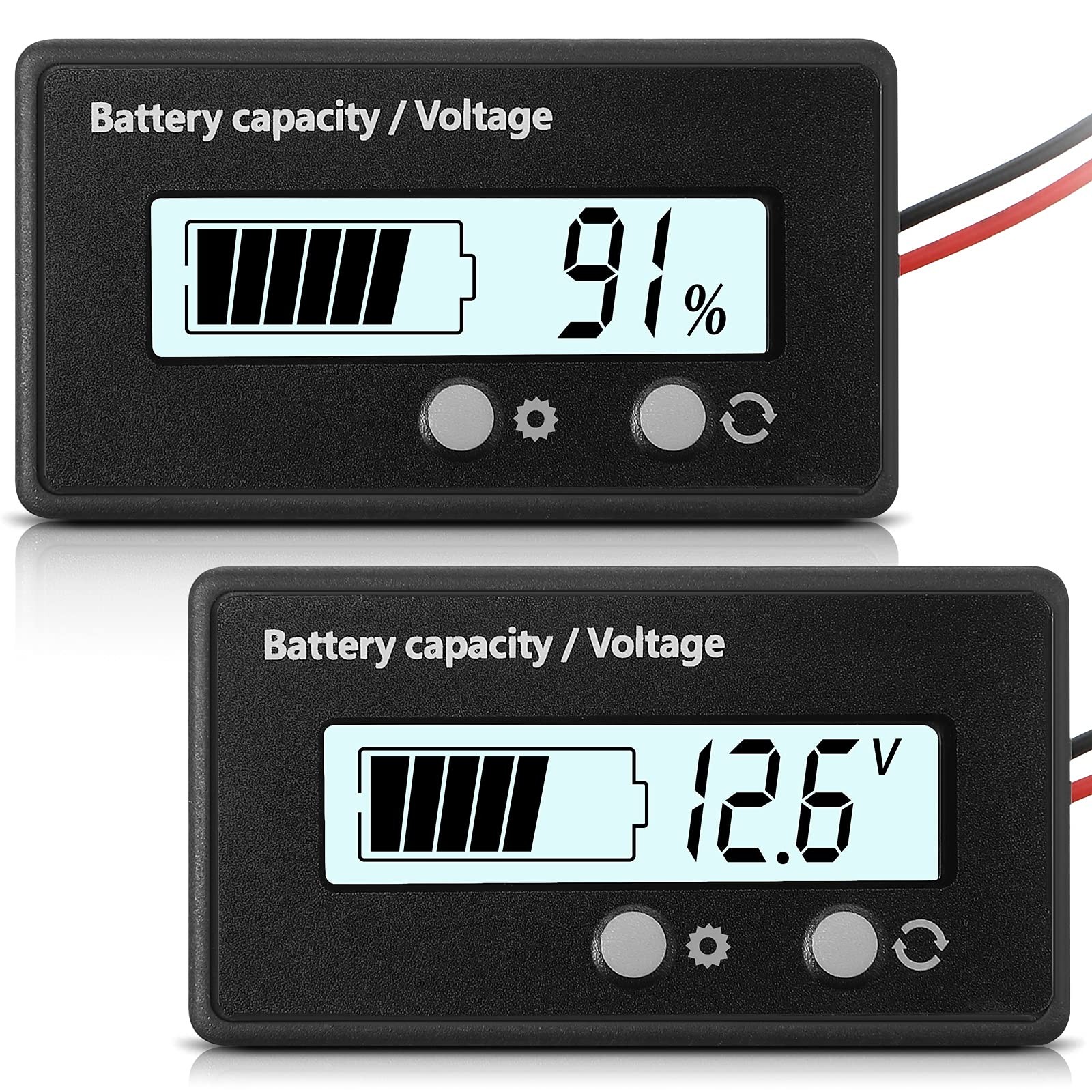 DC 12V 24V 36V 48V 60V 72V 84V Golf Cart Battery Meter with Alarm, White