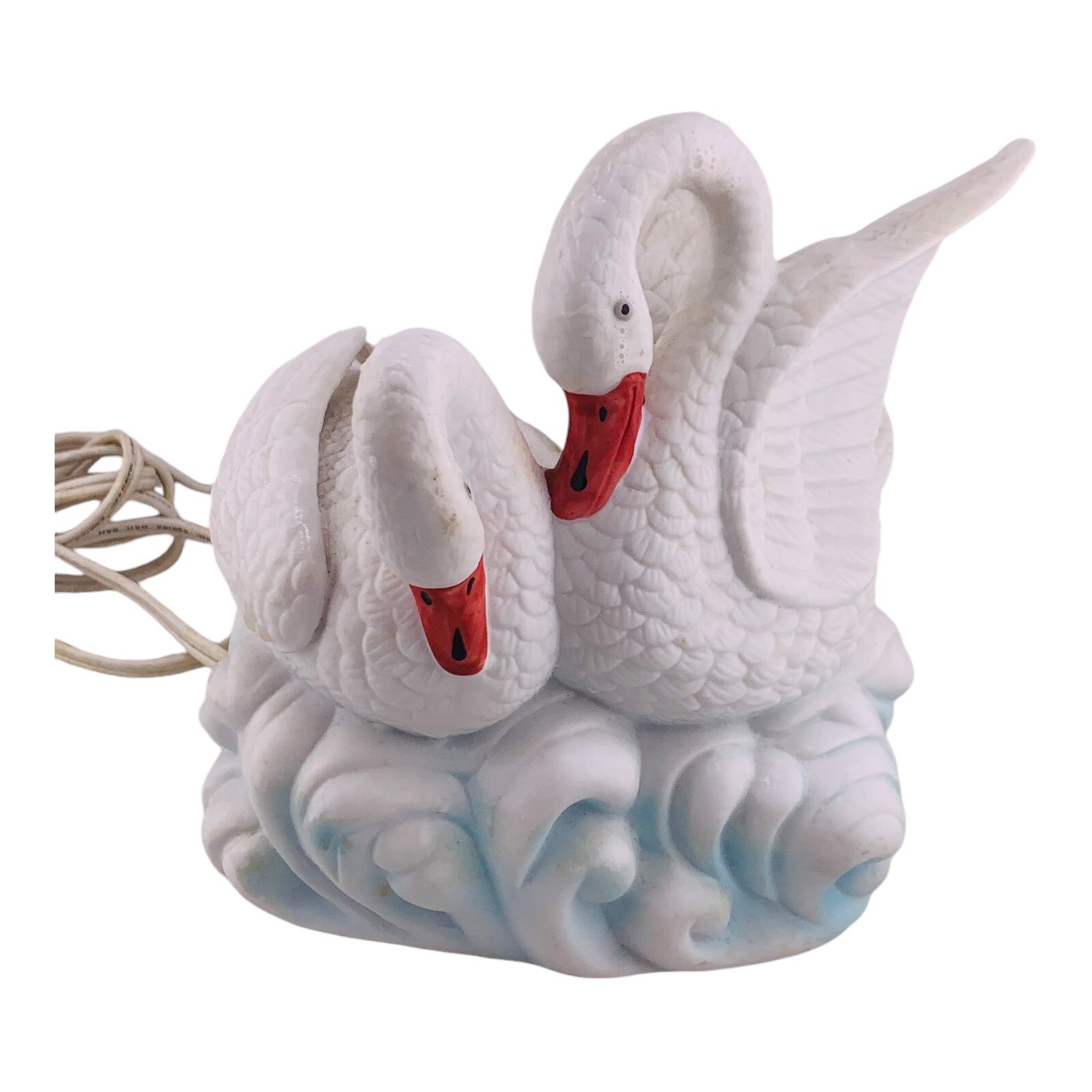 Vintage Porcelain Swans In Water Figurine Night Light-Electric Switch Cord
