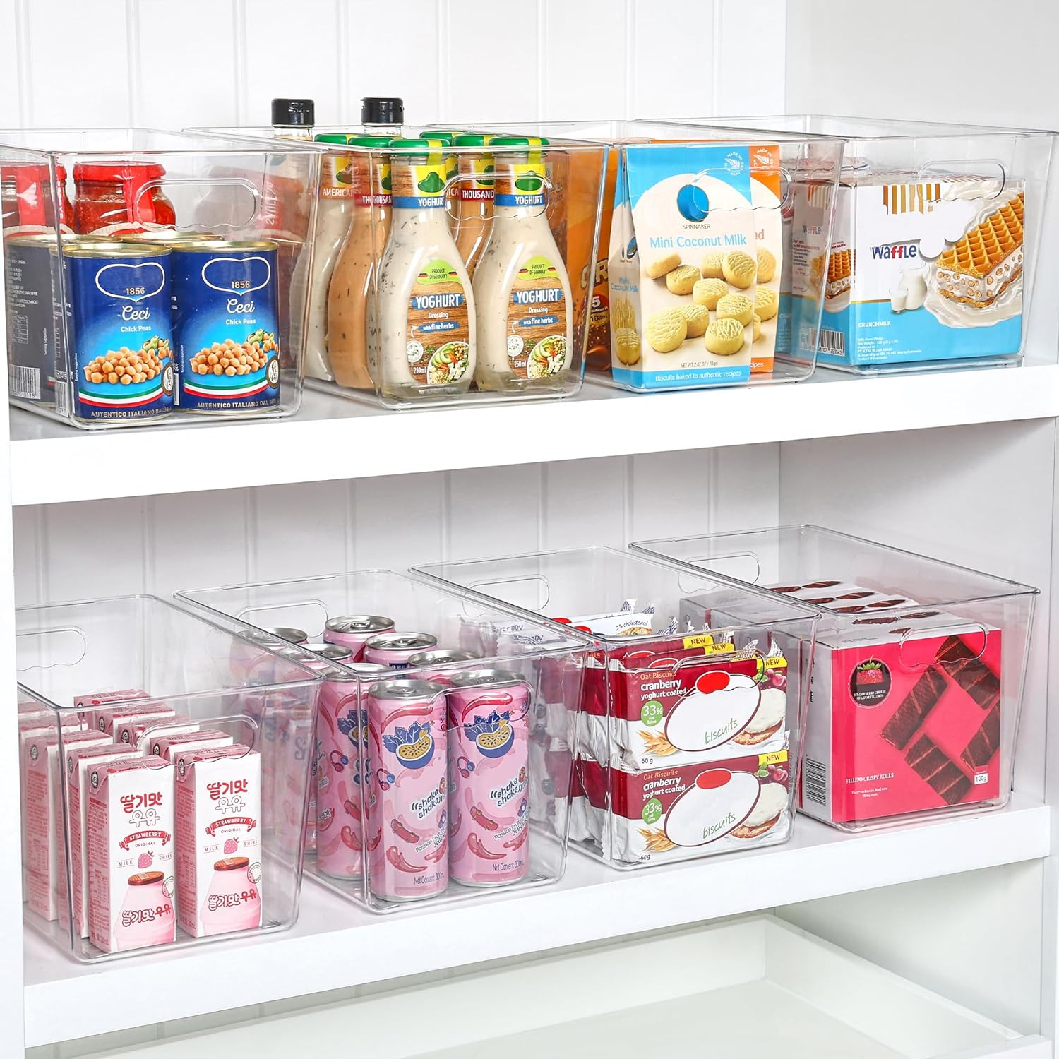 6 PCS Clear Plastic Storage Bins, Pantry Organizer Containers with Handle for...