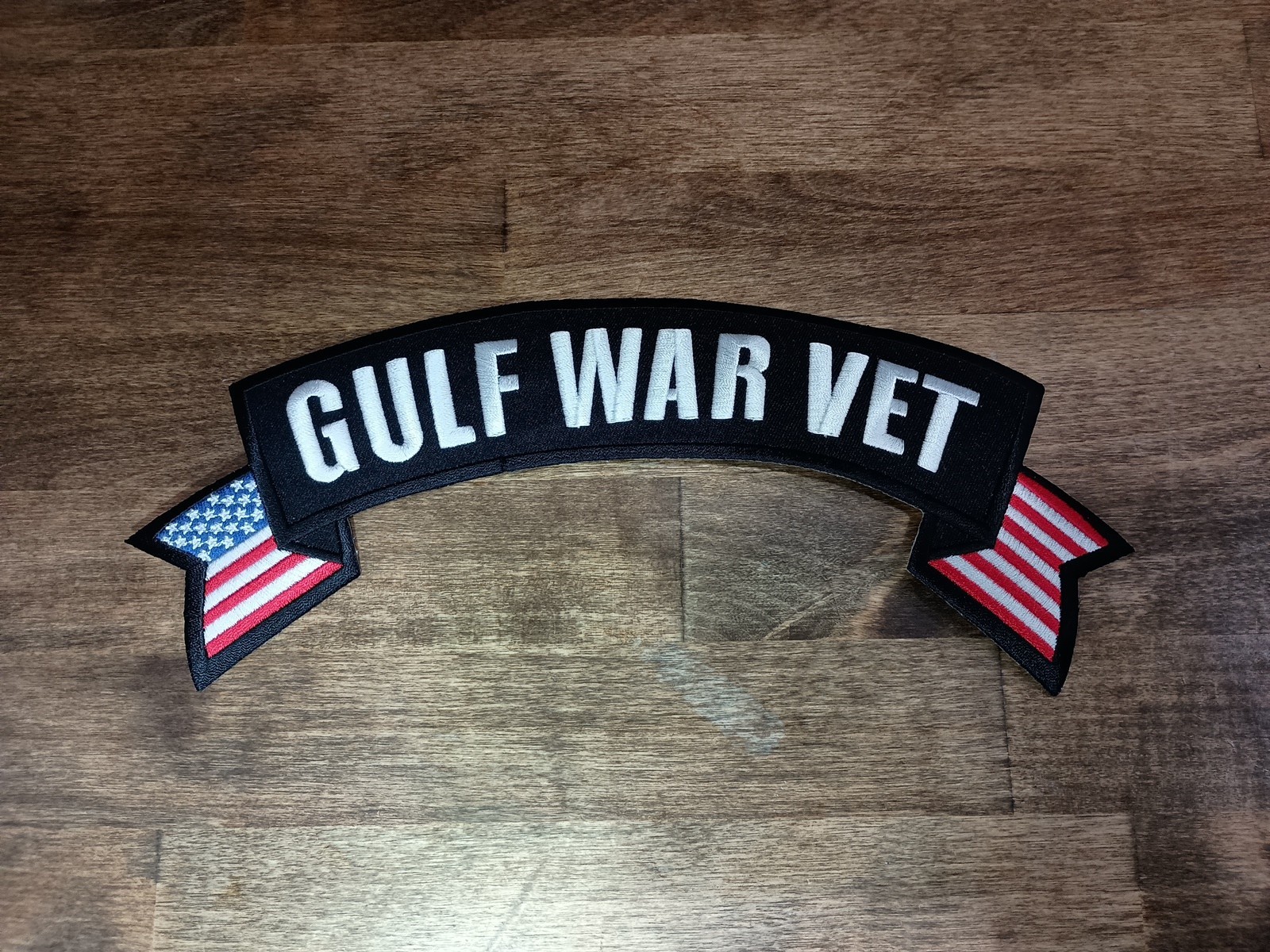 LARGE GULF WAR VET TOP ROCKER BACK IRON OR SEWN ON PATCH 11x4.5 INCHS