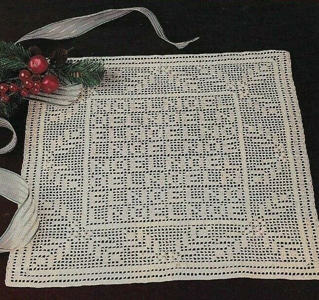 NOEL FILET SQUARE DOILY HOME DECOR DIGEST SIZE CROCHET PATTERN INSTRUCTIONS