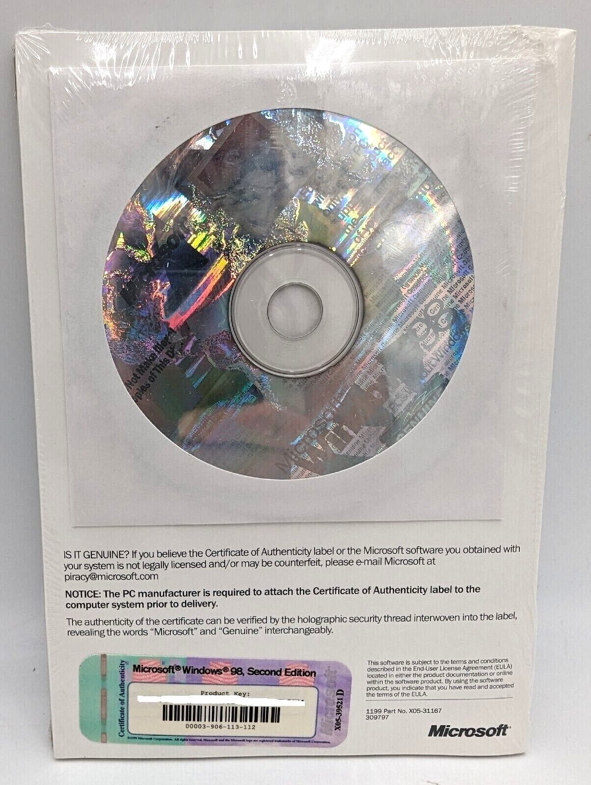 MICROSOFT WINDOWS 98 SE SECOND EDITION FULL OPERATING SYSTEM MS WIN 98SE =NEW=