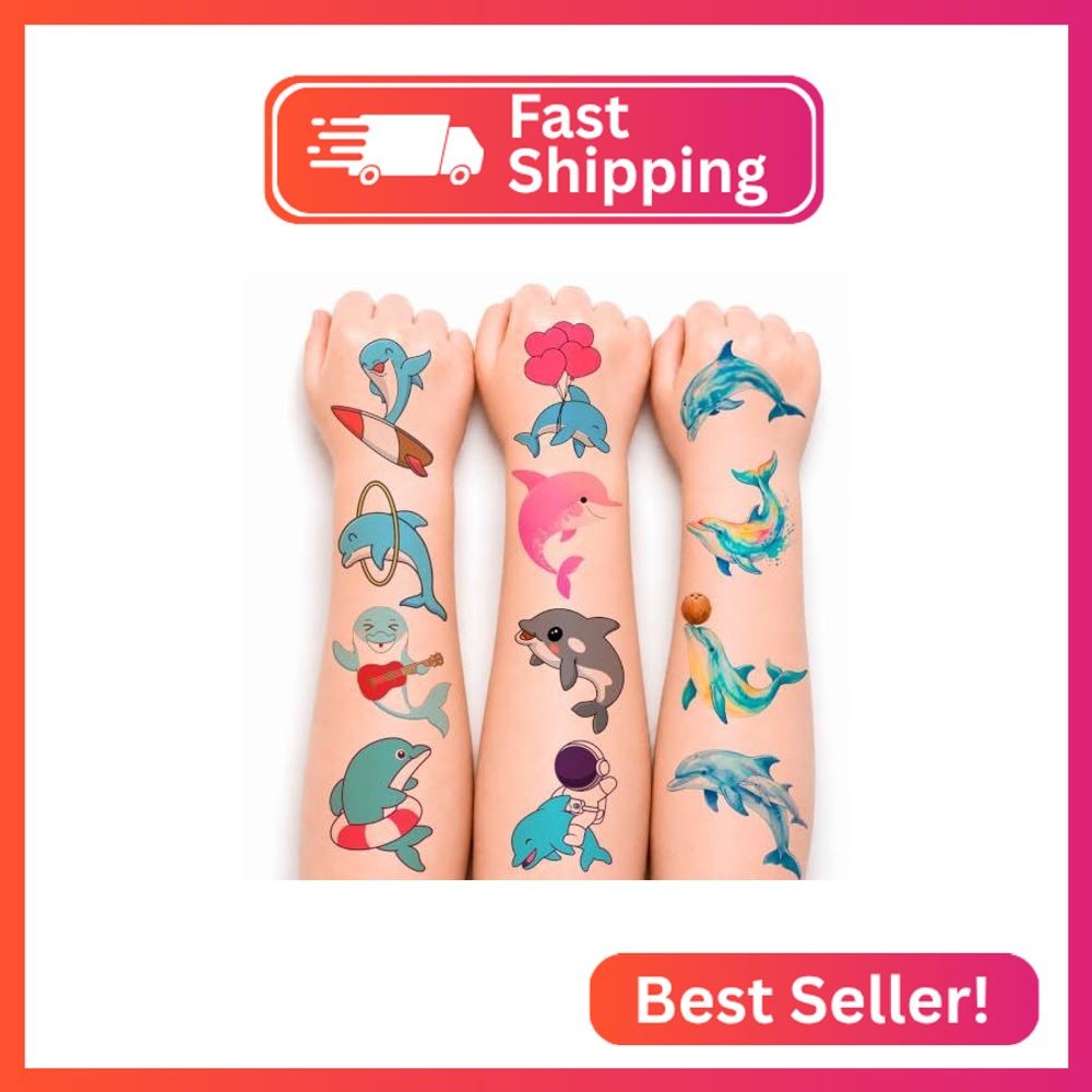 96 PCS Funny Ocean Dolphin Pre-cut Temporary Tattoos for Kids