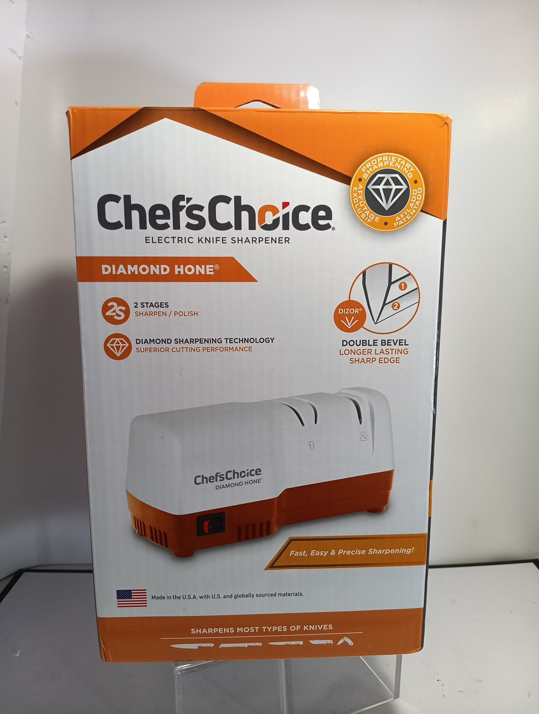 Chef's Choice Diamond Hone Electric Knife Sharpener D202 2 Stages Orange White